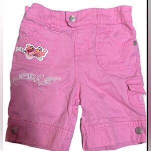 Y2K Pink Panther Pink Cargo Shorts Girls 4/5 Embroidered 2000s